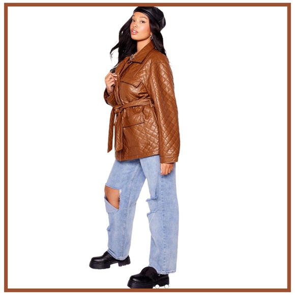 Faux Leather Plus Side Belted Jacket NWT - Picture 3 of 4